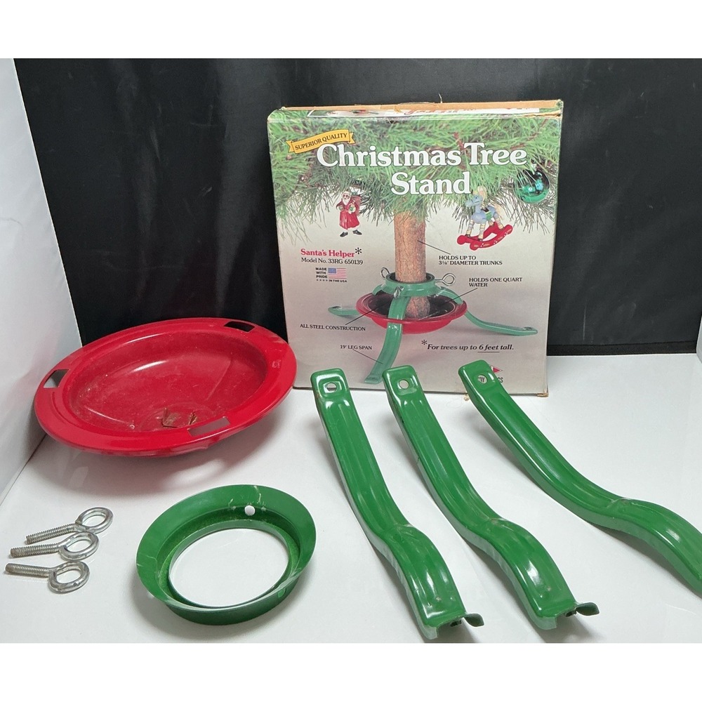 Handy Things Christmas Tree Stand Santa's Helper 33RG Green‎ Red Steel W/ Box